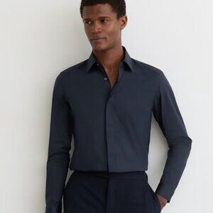 Reiss Navy Cotton Poplin Button Up